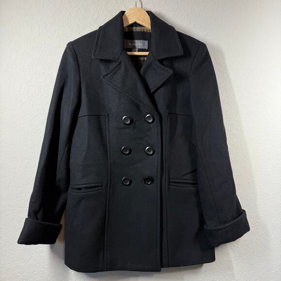 Liz Claiborne Women's 100% Wool Black Peacoat Size Small Petite - Picture 2 of 8